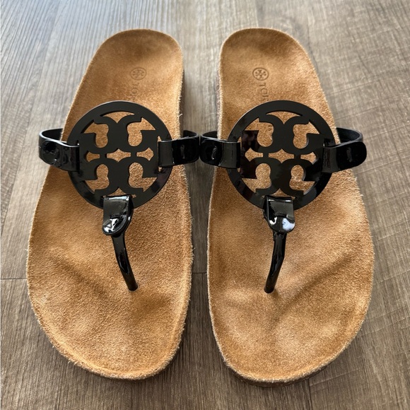 Tory Burch‎ Miller Cloud Thong Sandal Black Patent Leather Women Size 8